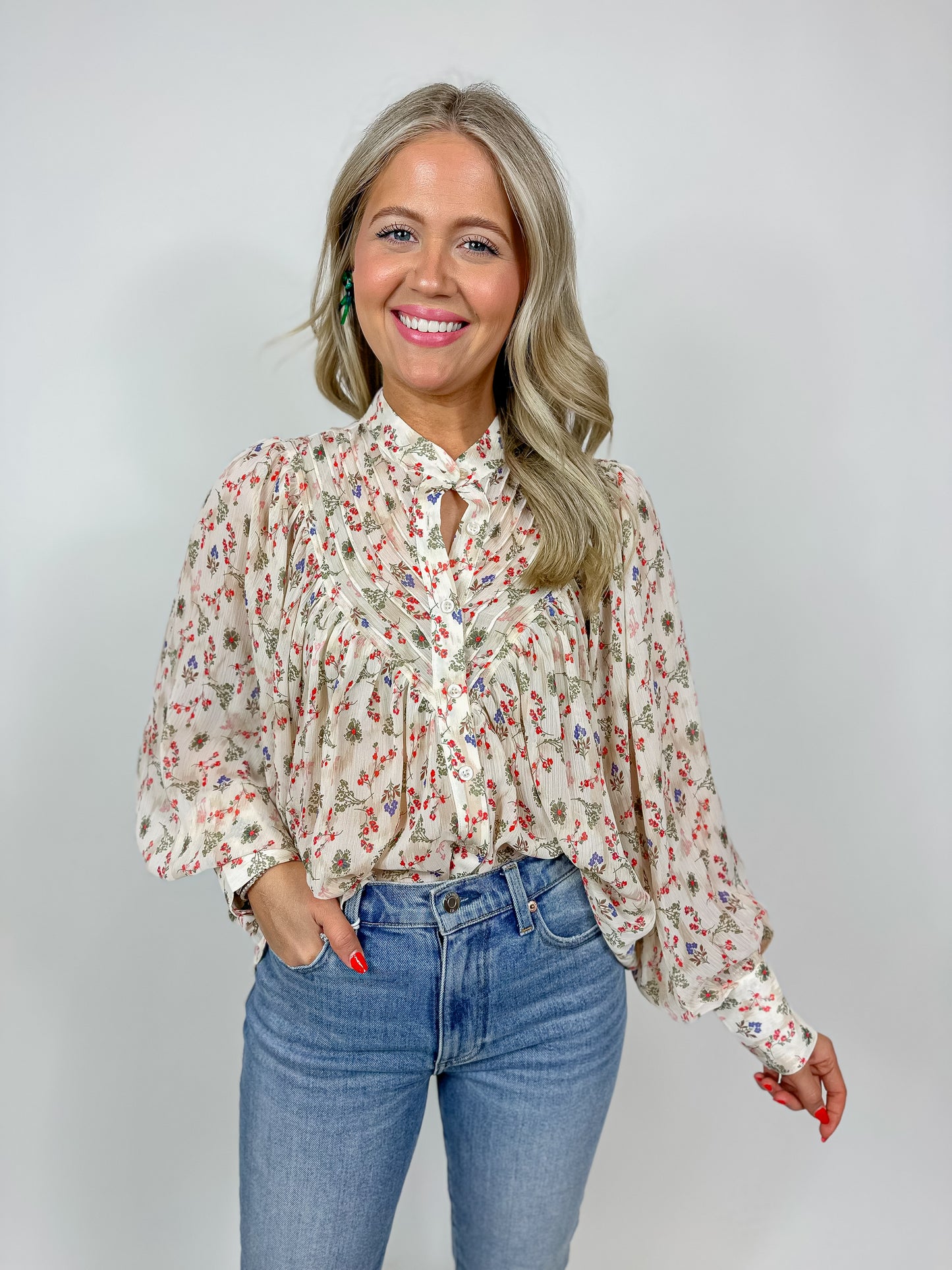 Floral Chiffon Button Top