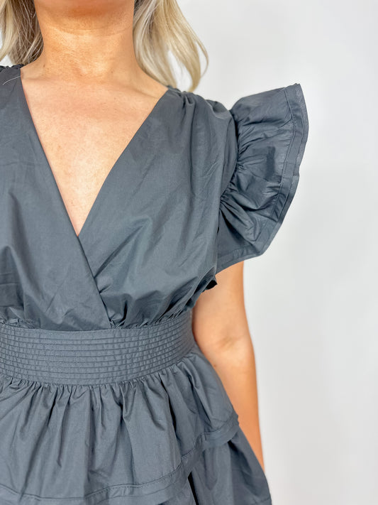 Poplin Wrap Ruffle Dress