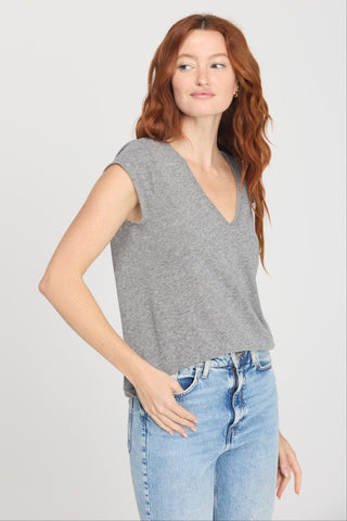 Canyon V-Neck Tee-Heather Grey