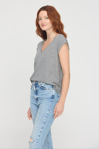 Canyon V-Neck Tee-Heather Grey