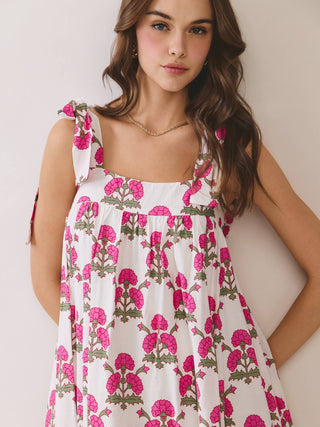 Floral Print Back Smocked Tie Strap Midi Dress