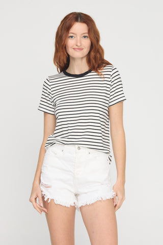 Nera Crew Neck Strip Tee in Ivory and Black