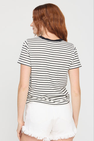 Nera Crew Neck Strip Tee in Ivory and Black