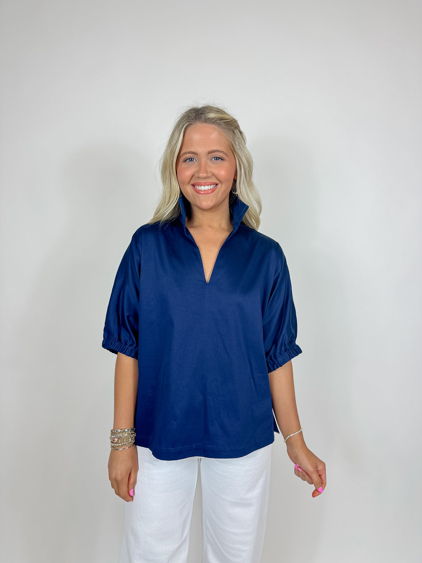 Poppy Top - Navy Cotton Poplin