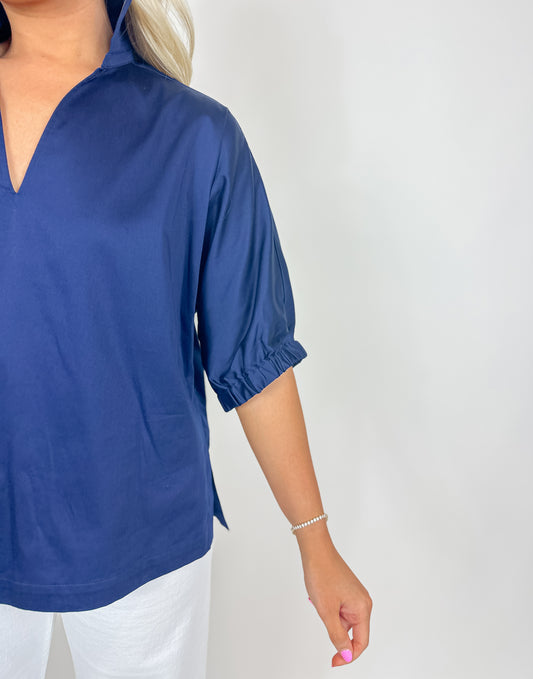 Poppy Top - Navy Cotton Poplin