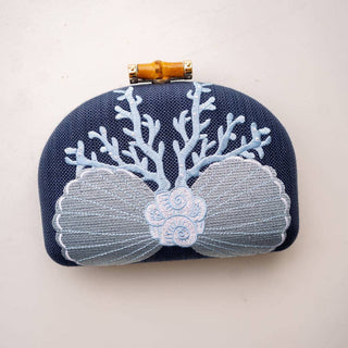 Coral and Shell Clutch- Navy