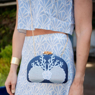 Coral and Shell Clutch- Navy