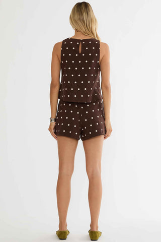 Birkley Short Brown Polka Dot Linen