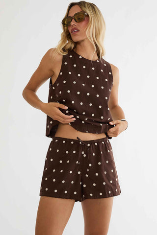 Birkley Short Brown Polka Dot Linen