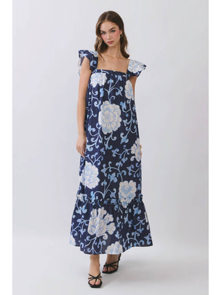 Floral Print Ruffle Sleeve Dress