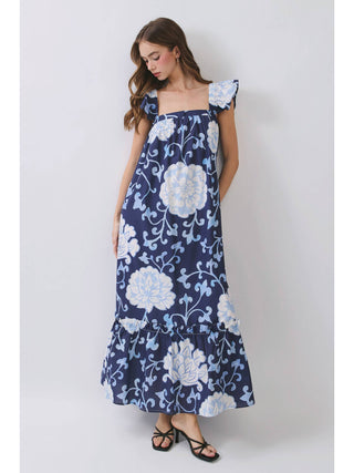 Floral Print Ruffle Sleeve Dress