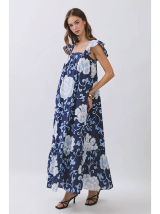 Floral Print Ruffle Sleeve Dress