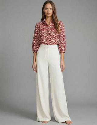 Batik Echo Geometric Print Button-Front Blouse
