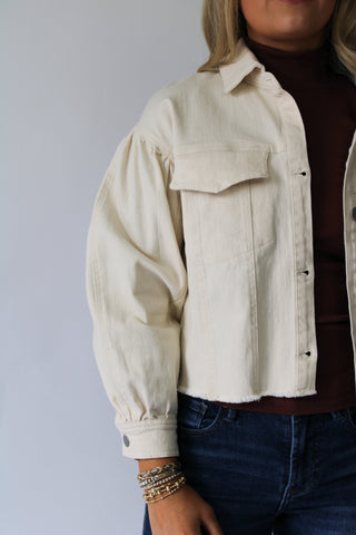 Cream Puff Sleeve Denim Jacket