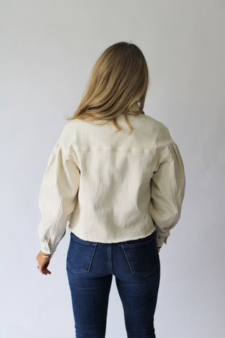 Cream Puff Sleeve Denim Jacket