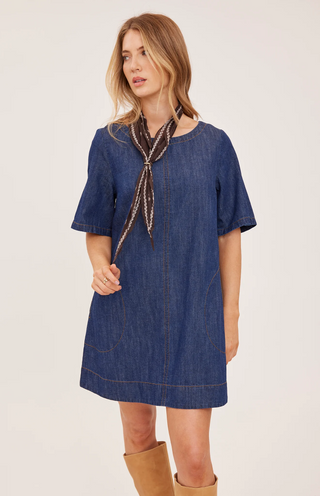Penelope Mini Dress-Dark Wash