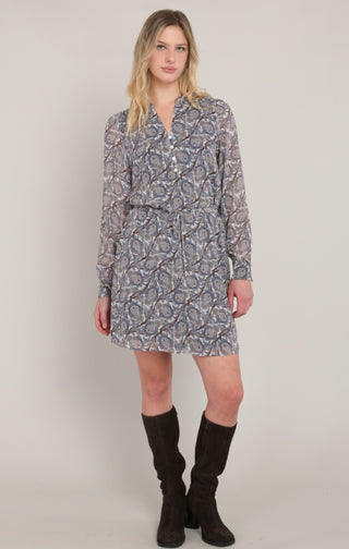 Belted Button Paisley Dress