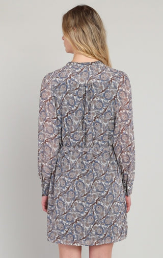 Belted Button Paisley Dress