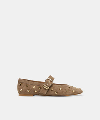 Mikel Stud Ballet Flats-Olive Suede