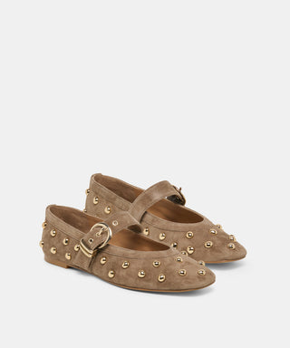 Mikel Stud Ballet Flats-Olive Suede