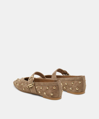 Mikel Stud Ballet Flats-Olive Suede