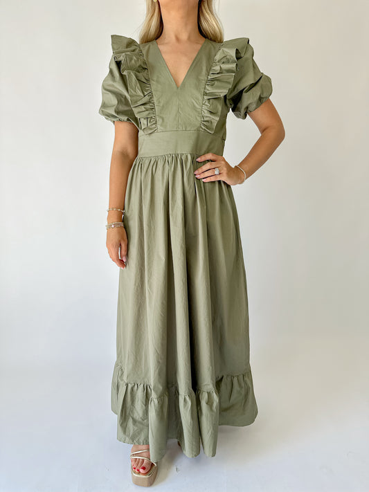 Olive Ruffle Maxi Dress