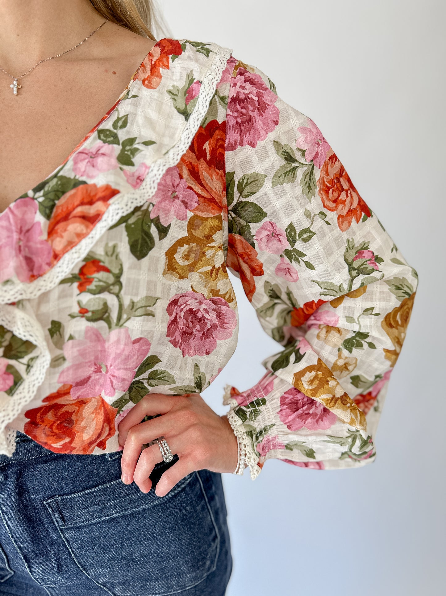 Lydia Ruffle Top - Ivory Hillside Floral