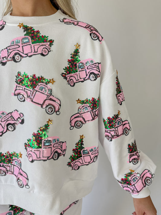 Queen of Sparkles Christmas Tree Trucks Sweatshirt