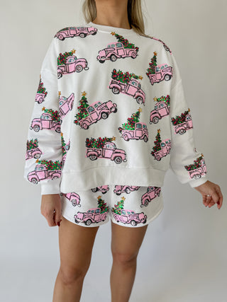 Queen of Sparkles Christmas Tree Trucks Sweatshirt