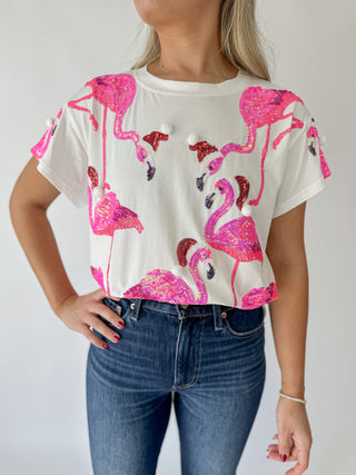 Queen of Sparkles Santa Flamingo Oversized Tee