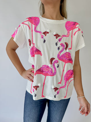 Queen of Sparkles Santa Flamingo Oversized Tee