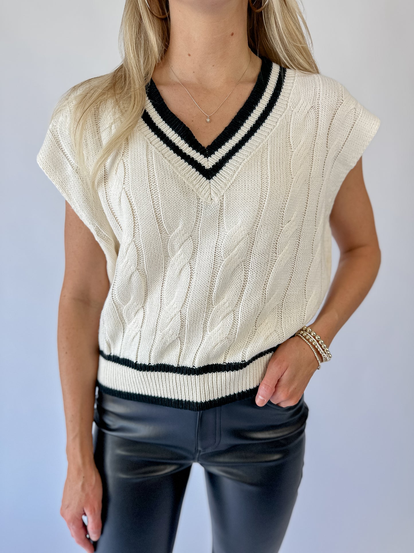 Tara V-Neck Cable Sweater