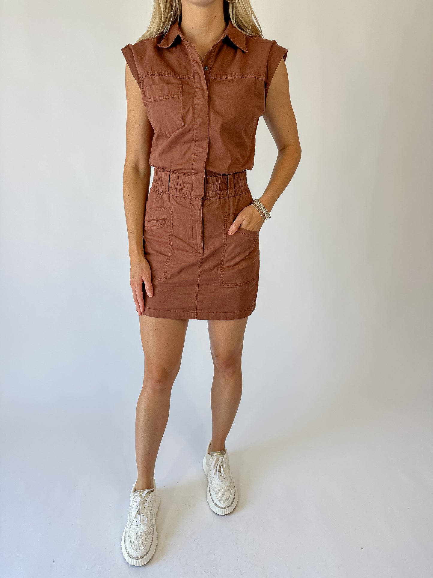 Rosie Cinched Waist Mini Dress - Praline