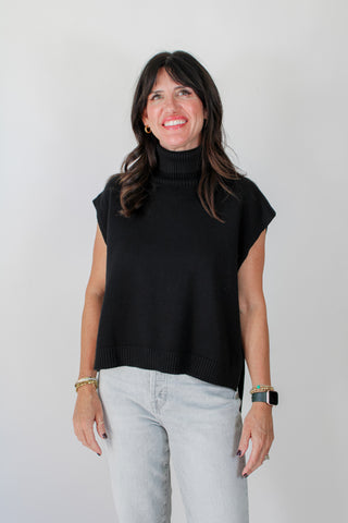 Hi-Lo Sleeveless Turtleneck Sweater - Black