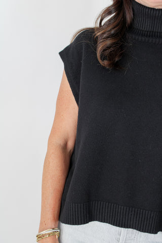 Hi-Lo Sleeveless Turtleneck Sweater - Black