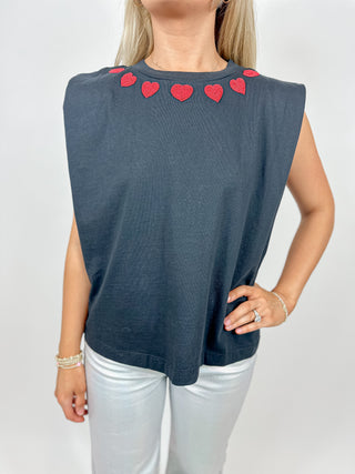 Black Beaded Hearts T-Shirt