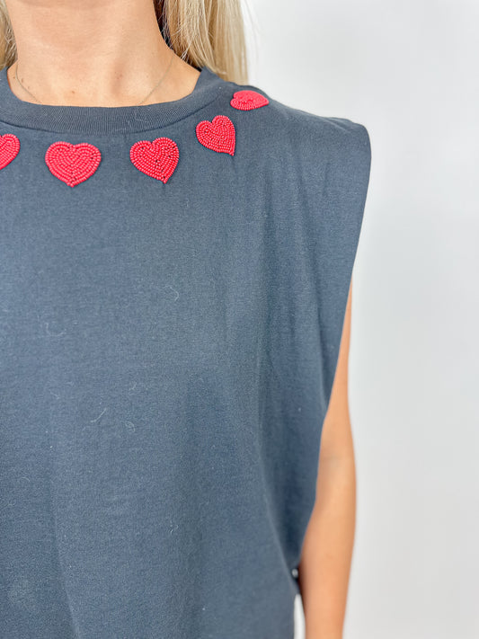 Black Beaded Hearts T-Shirt