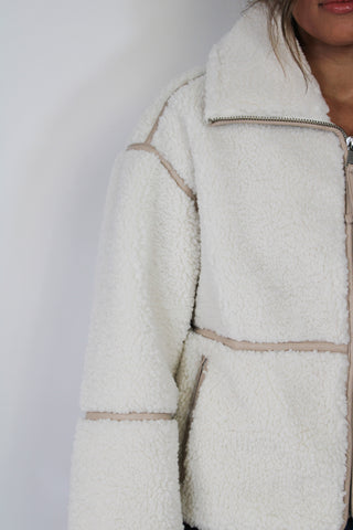 Faux Fur Shearling Trim Zip Jacket