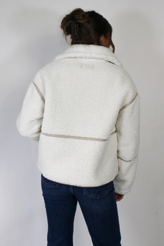 Faux Fur Shearling Trim Zip Jacket