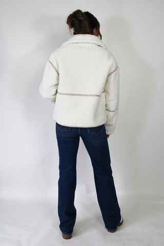 Faux Fur Shearling Trim Zip Jacket