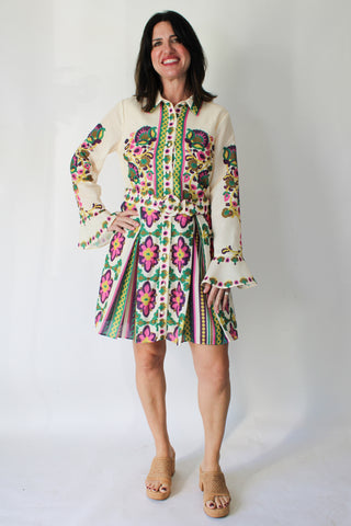 Maris Printed Mini Pleated Shirt Dress