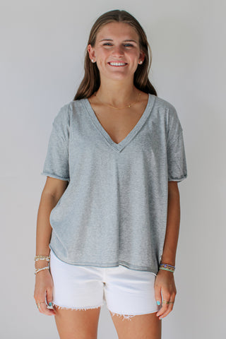 Nina V-Neck Tee - Heather Grey