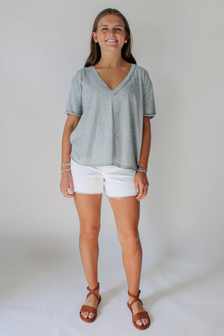 Nina V-Neck Tee - Heather Grey