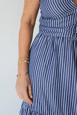 Aeries Halter Dress - Azure Stripe Medium Aeries Halter Dress - Azure Stripe Medium