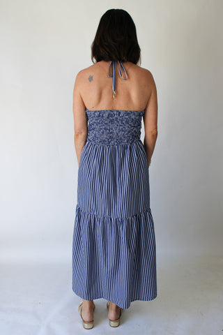 Aeries Halter Dress - Azure Stripe