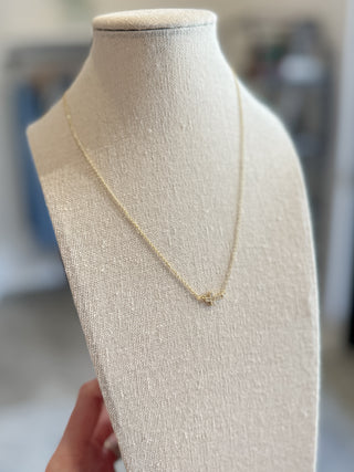 Pave Dainty Sideways Cross Necklace