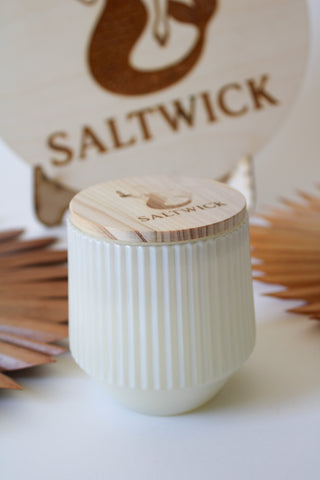 Fluted Ivory Glass Candle - Salty Skin