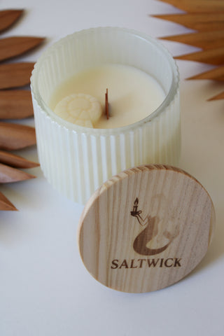 Fluted Ivory Glass Candle - Salty Skin