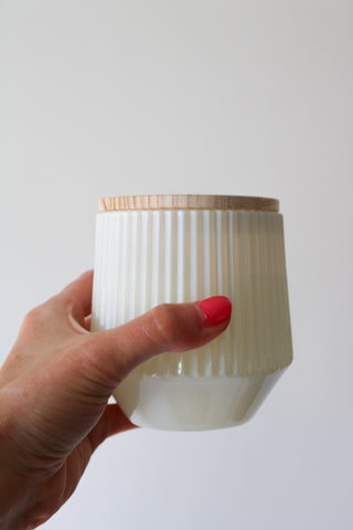 Fluted Ivory Glass Candle - Salty Skin