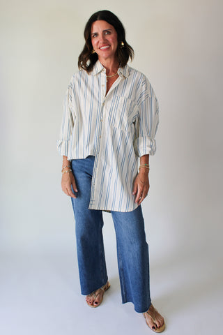 Freddie Striped Button Down - Ivory Combo